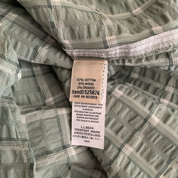 L.L. Bean Seersucker Shirt Long Sleeve Button Sage Green Small Petite Plaid New - Picture 10 of 11